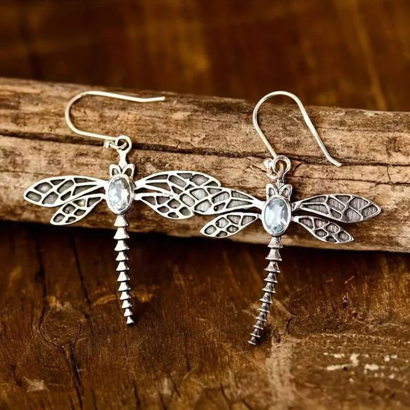 Vintage dragonfly with zirconia earrings Unique Joyas