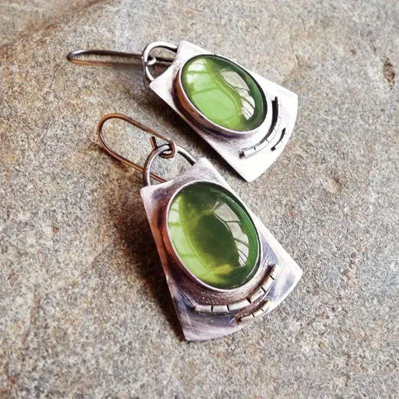 Green Vintage Silver Earrings Unique Joyas