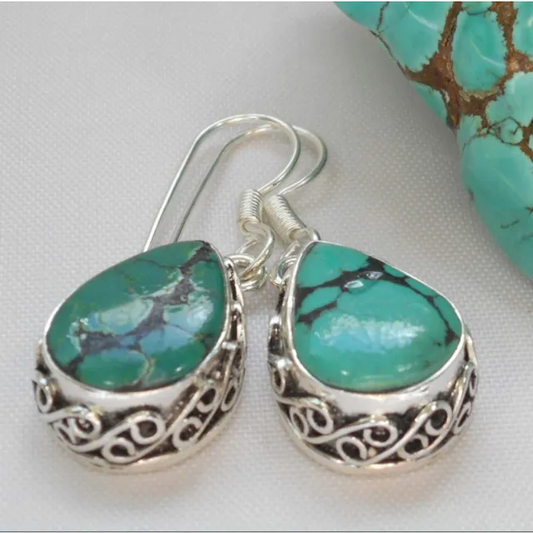 Vintage Natural Turquoise Stone Earrings Unique Joyas