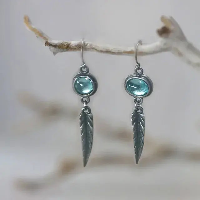 Vintage Blue Crystal Feather Earrings Unique Joyas