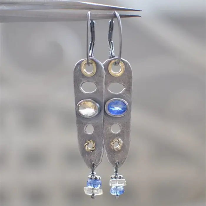 Blue Vintage Crystal Earrings made of Sterling Silver Unique Joyas