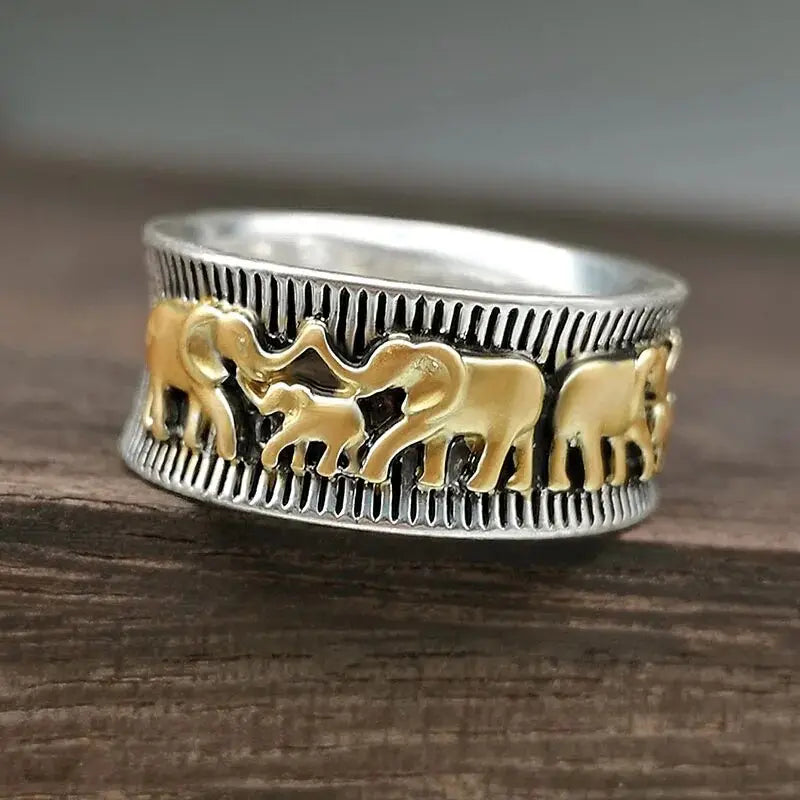 Vintage Gold Elephant Ring Unique Joyas