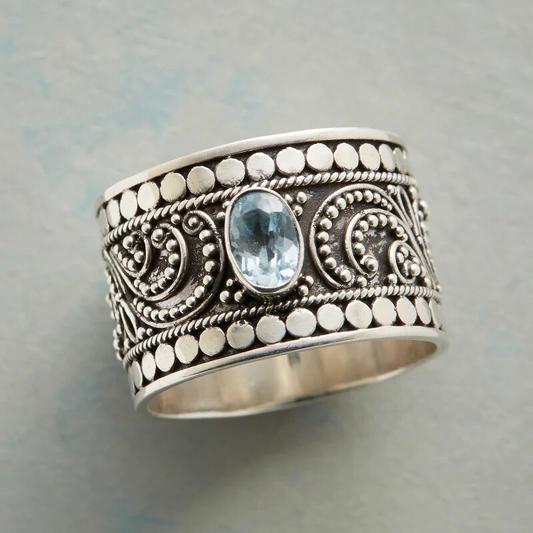 Blue Crystal Ring in Vintage Style Claire