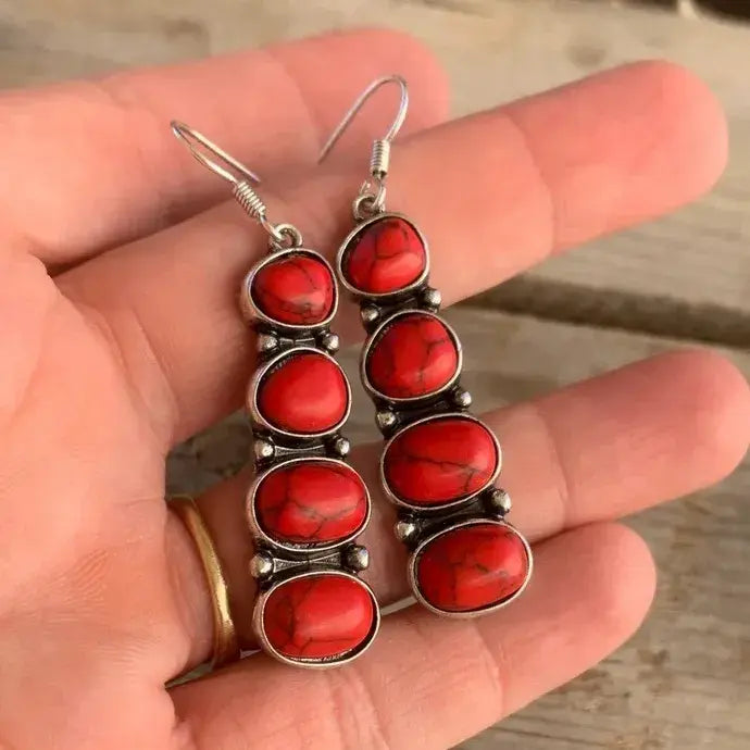 Red Vintage Dangle Earrings Unique Joyas