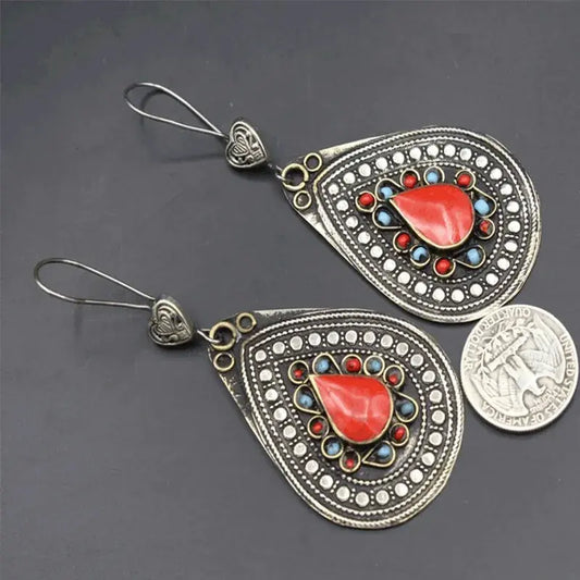 Vintage Red Mandala Earrings Unique Joyas