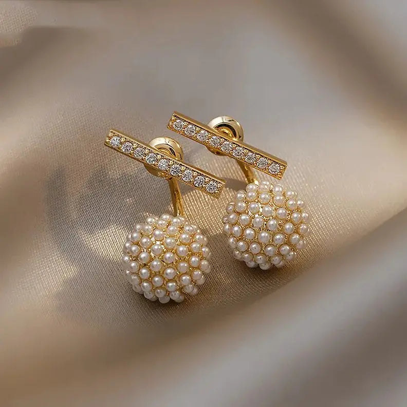 Elegant Pearl Ball Earrings with Inlays Unique Joyas