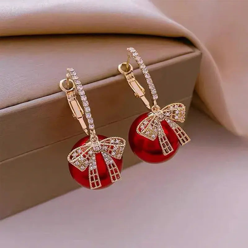 Elegant Tie Red Bead Earrings Unique Joyas