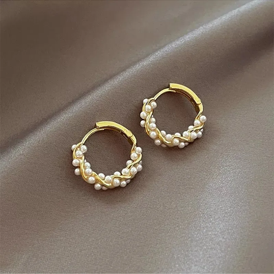 Elegant round pearl earrings with inlays Unique Joyas