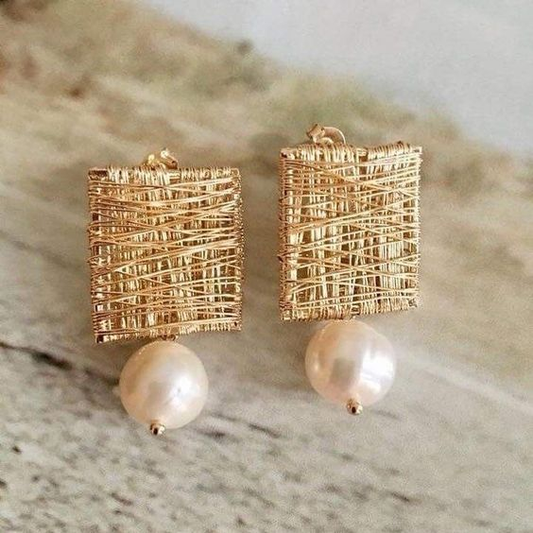 Vintage Golden Threads with Beads Earrings Claire