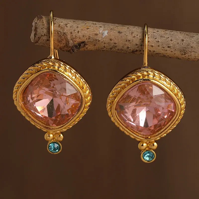 Vintage Rose Gold Crystal Earrings Unique Joyas