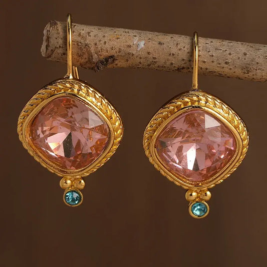 Vintage Rose Gold Crystal Earrings Unique Joyas