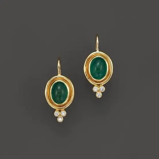 Vintage Golden Greenstone Earrings Unique Joyas