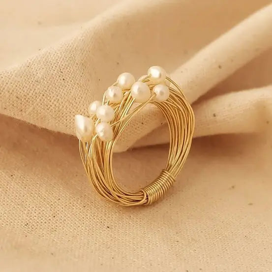 Ring with Pearls and Gold Threads Unique Joyas