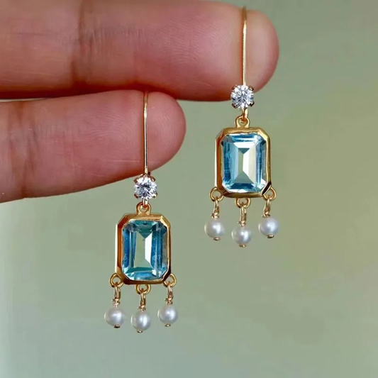 Blue Crystal Vintage Earrings Unique Joyas