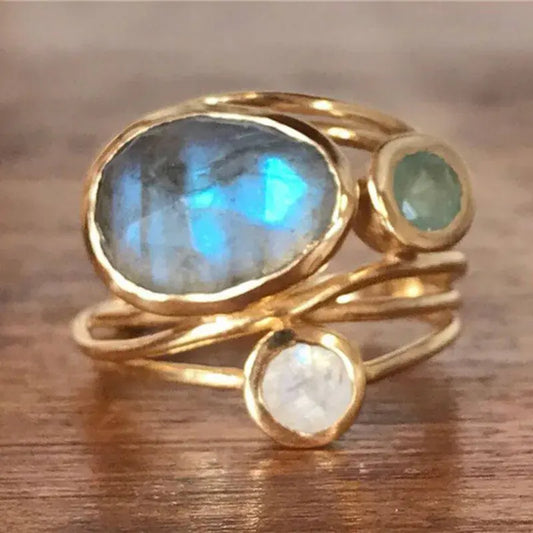 Gold Boho Ring with Crystals Unique Joyas