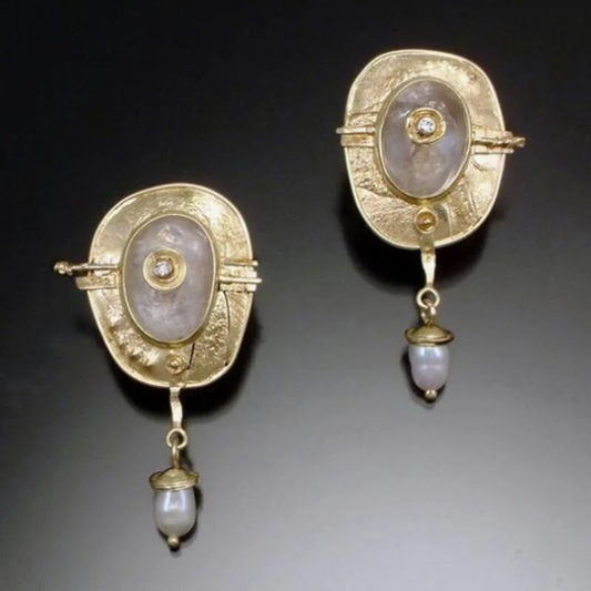 Boho Earrings with Pearls in Gold Unique Joyas