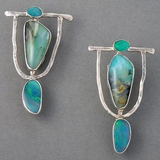 Turquoise Earrings in Boho Silver Unique Joyas