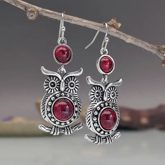 Vintage Red Owl Earrings Unique Joyas