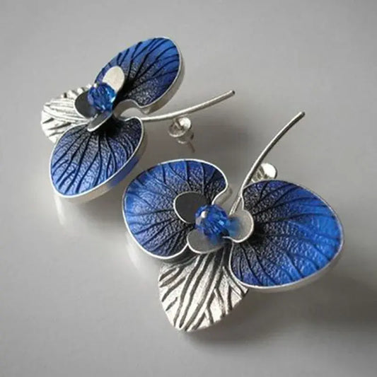 Blue Enamel Earrings on Sterling Silver