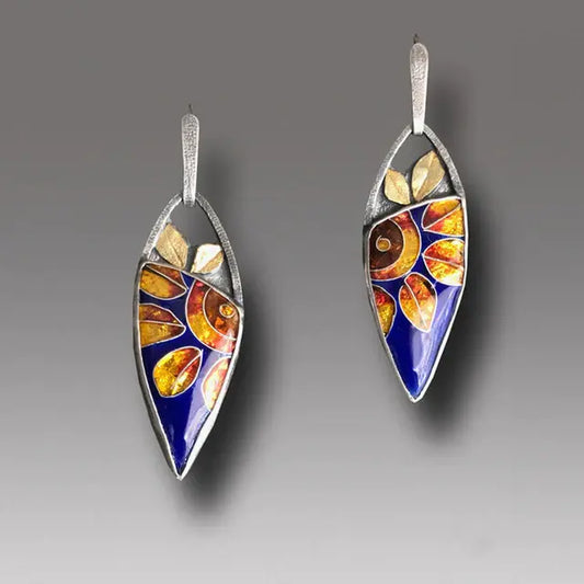 Vintage hand-painted stone earrings Unique Joyas