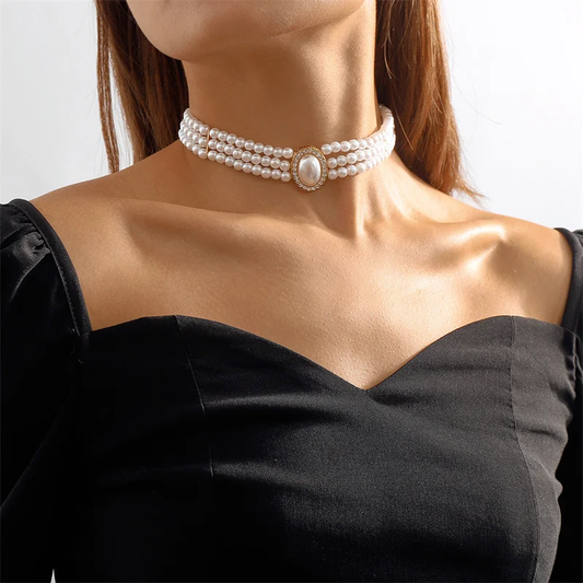 Elegant Triple Pearl Necklace Claire