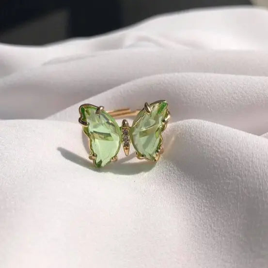 Green Crystal Butterfly Ring Unique Joyas