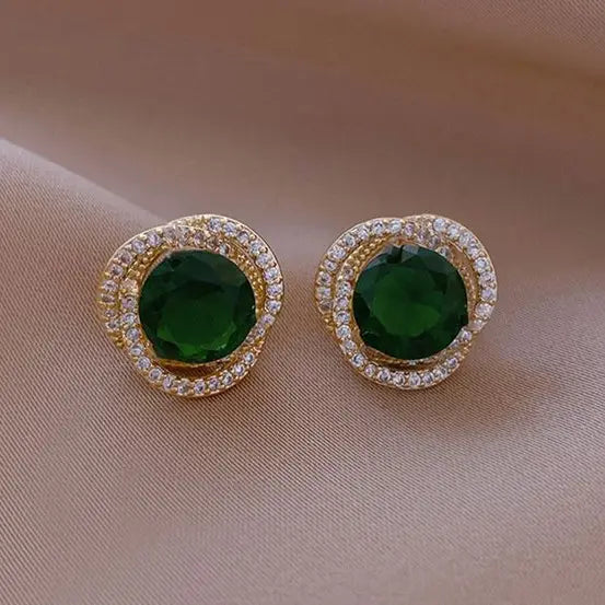 Green earrings with shiny spiral Unique Joyas