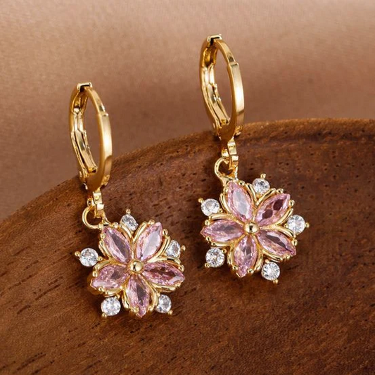 Daisy Pink Crystal Earrings Unique Joyas