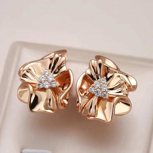 Elegant Gold Zirconia Flower Earrings Unique Joyas