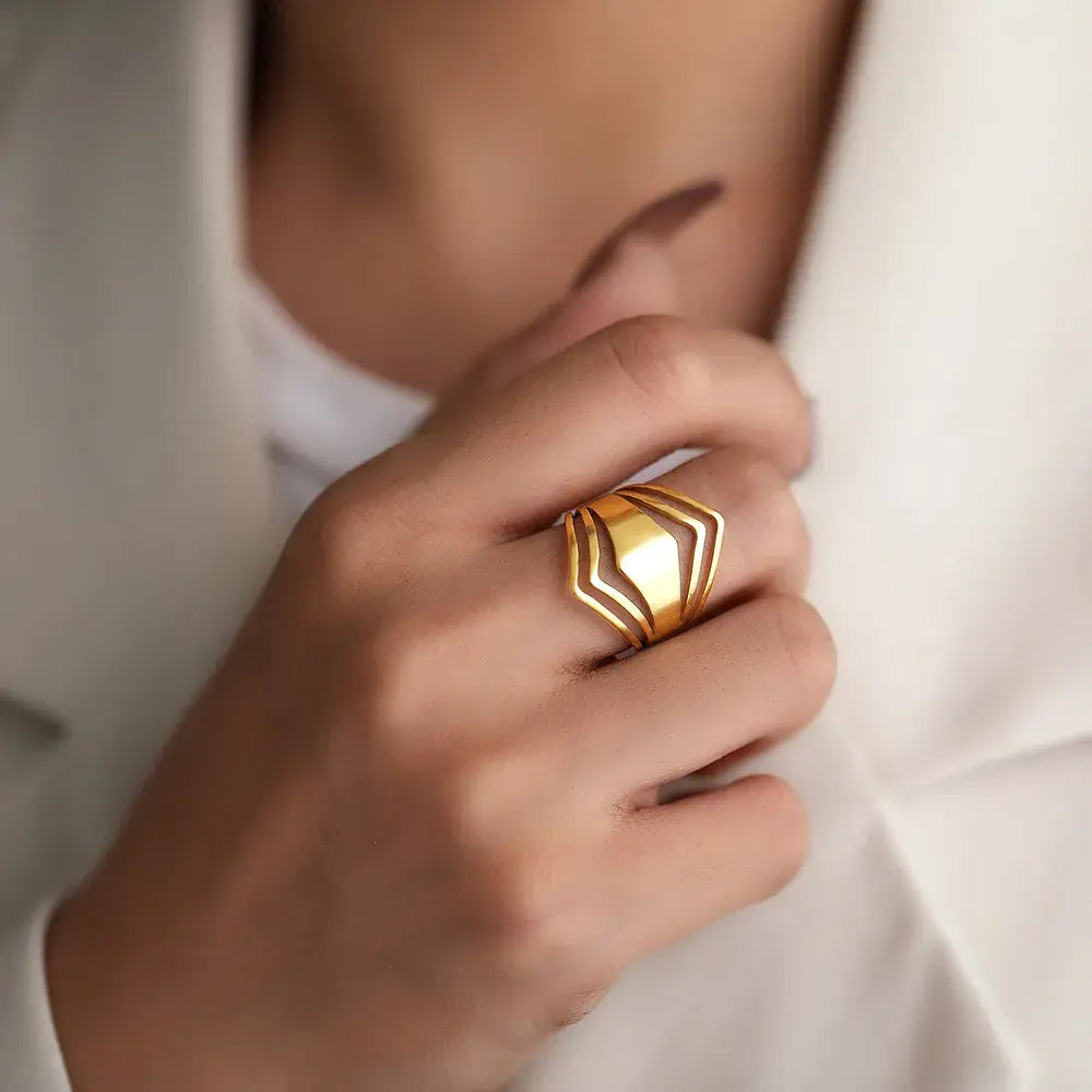 Elegant Gold Statement Ring Unique Joyas