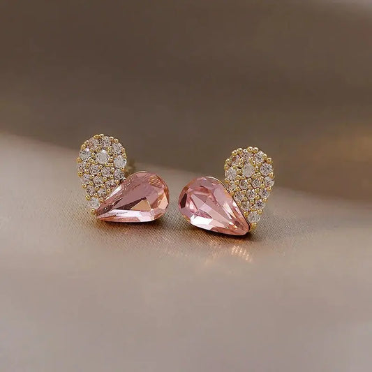 Elegant pink glitter heart earrings Unique Joyas