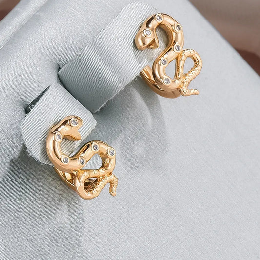 Elegant gold snake zirconia earrings