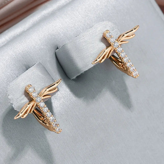 Elegant gold-colored dragonfly earrings