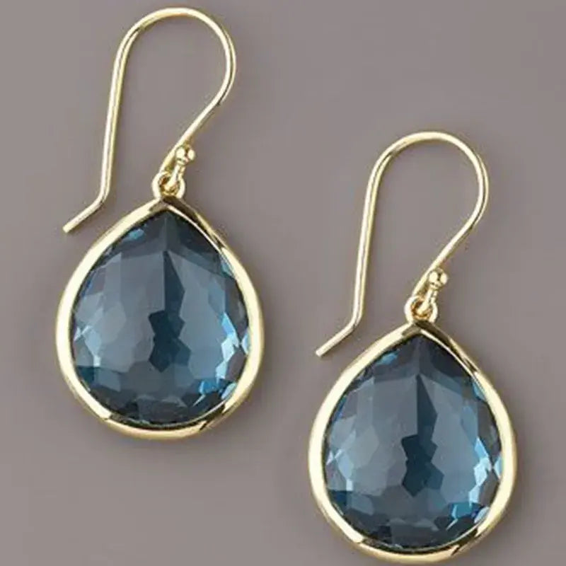 Blue Crystal Drop Earrings in Gold Unique Joyas