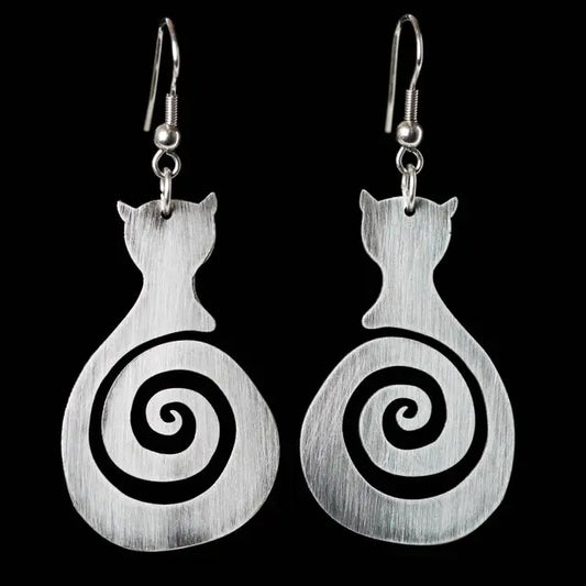 Vintage Spiral Cat Earrings