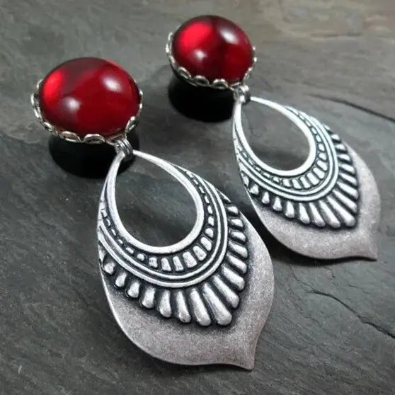 Red Hollow Mandala Earrings Unique Joyas