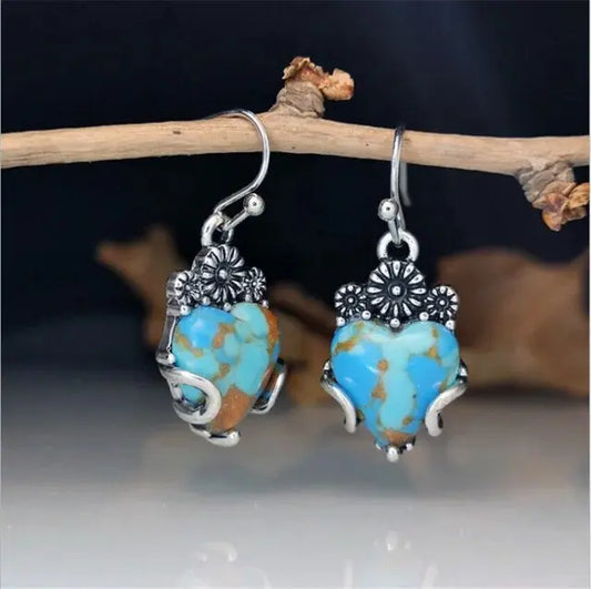 Blue Heart and Turquoise Vintage Earrings