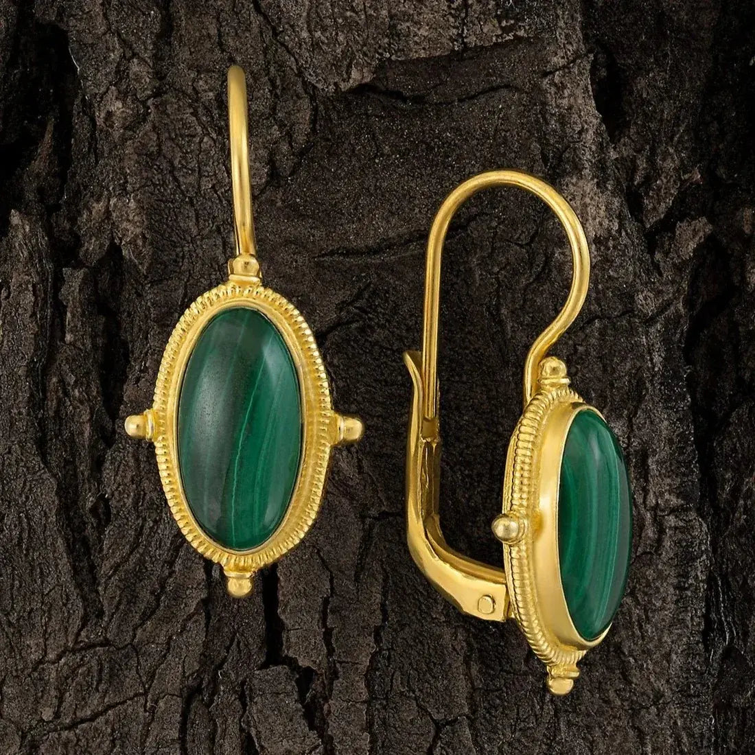 Green Gold-Plated Vintage Earrings Unique Joyas