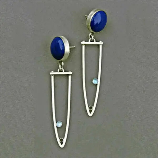 Vintage blue stone in silver earrings Unique Joyas