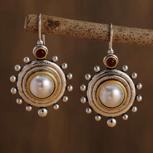 Vintage silver and gold inlaid pearl earrings Claire