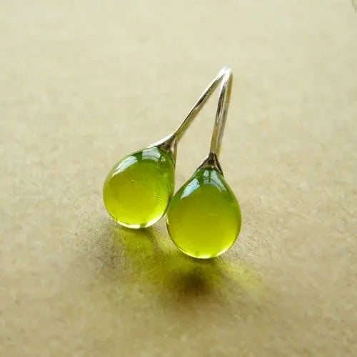 Vintage Olive Glass Earrings Unique Joyas