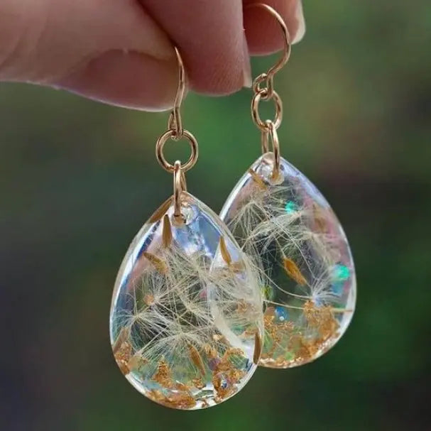 Dandelion Earrings made of Vintage Crystal Glass Unique Joyas