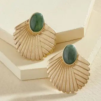 Vintage earrings made of gold and green shells Unique Joyas