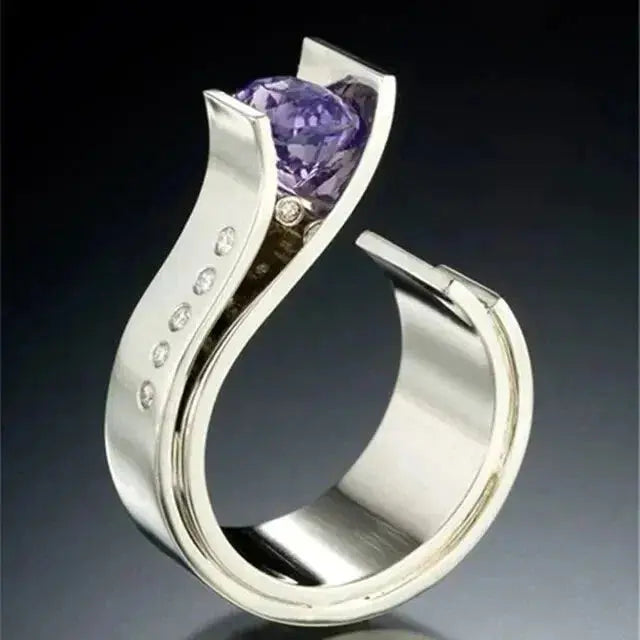 Vintage ring with purple crystal in silver Unique Joyas