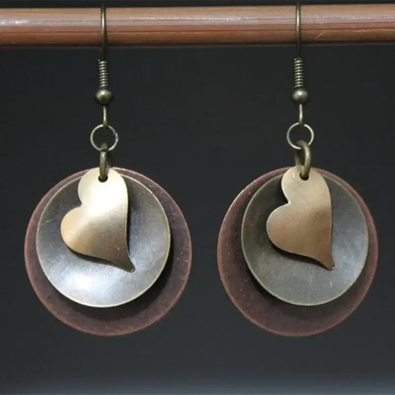 Boho Silver and Gold Heart Earrings Unique Joyas