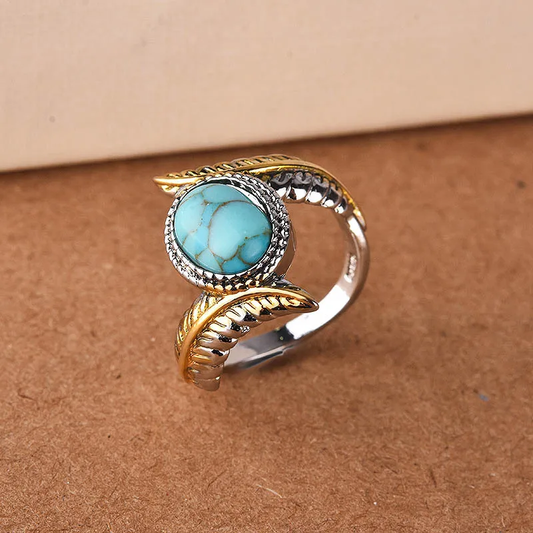 Vintage Turquoise Ring in Gold and Silver Unique Joyas