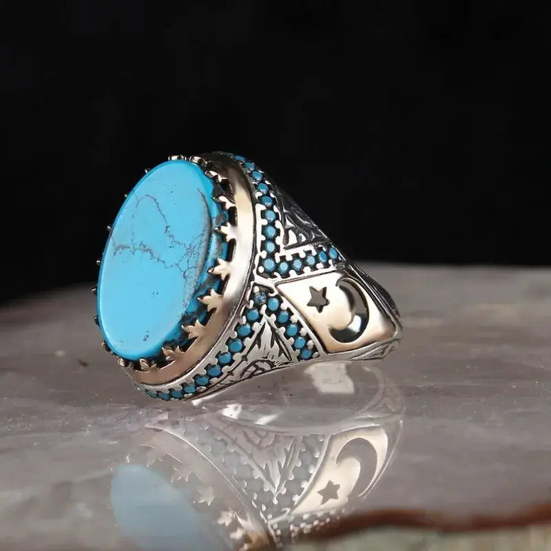 Vintage Turquoise Inlaid Stone Ring Unique Joyas