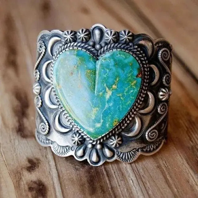 Vintage Turquoise Heart Ring in Silver Unique Joyas