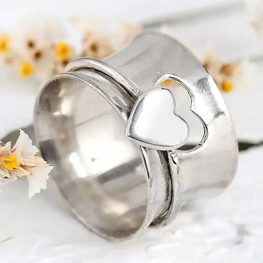 Silver Hollow Vintage Heart Ring Unique Joyas