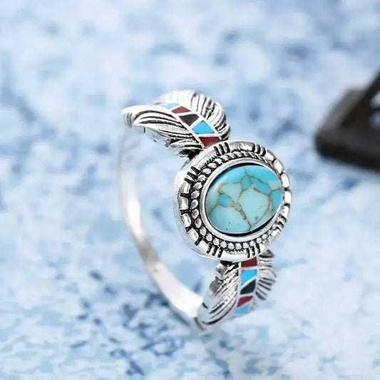 Vintage Turquoise Stone Ring in Silver Unique Joyas